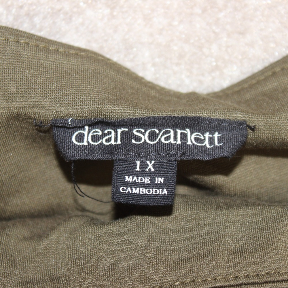 Dear Scarlett Olive Green Pull On Slim Leg Pants Plus Size 1X Stretch Ankle Slit - Picture 5 of 6